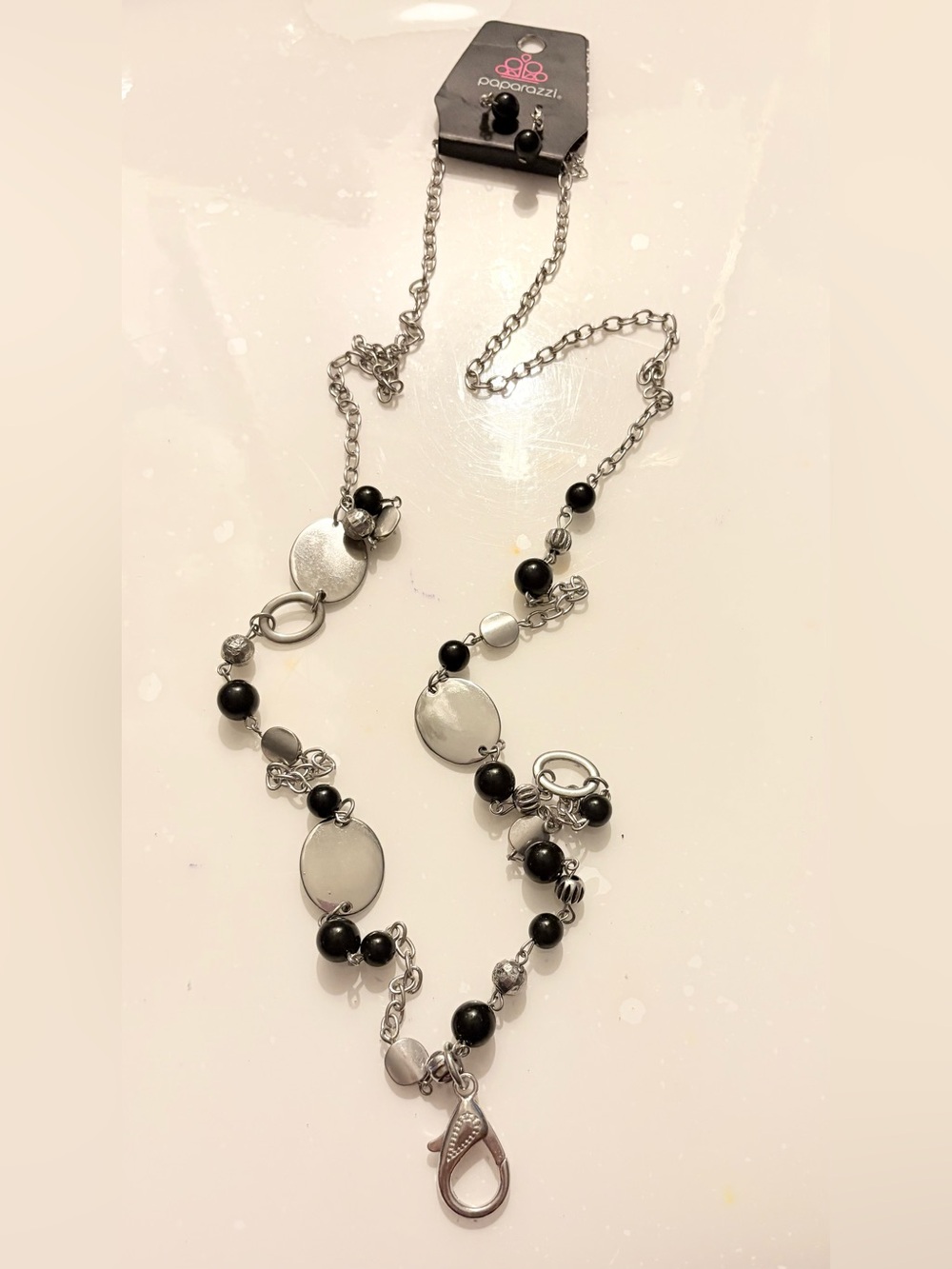 paparazzi Silver and Black Mixed Bead Station Necklace